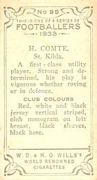 1933 Wills's Victorian Footballers (Small) #95 Harold Comte Back